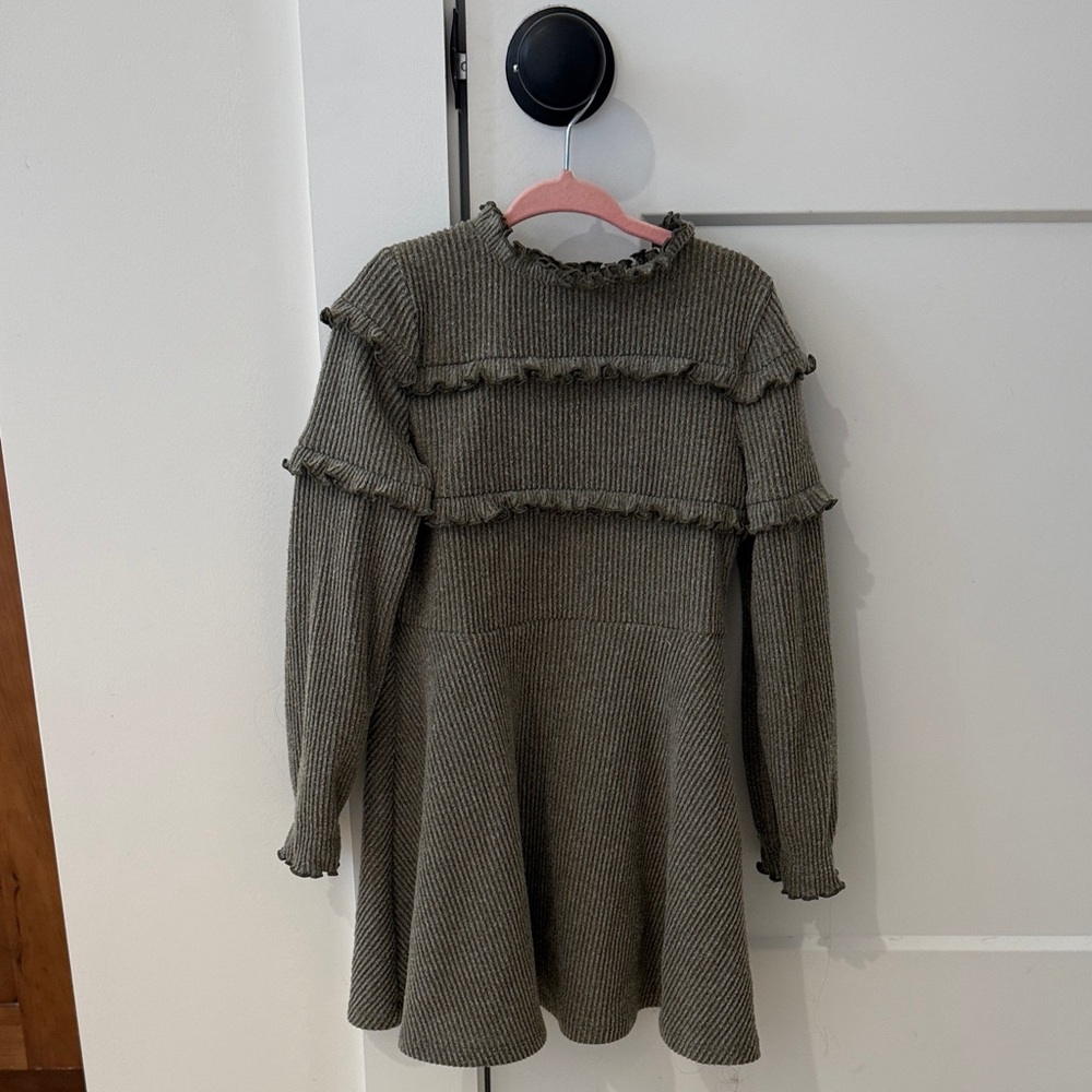 Ruffled Olive Green Knit Dress